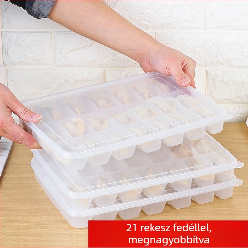 21 rekeszes gombócdoboz fedővel, háztartási használatra, hűtőben tároláshoz
