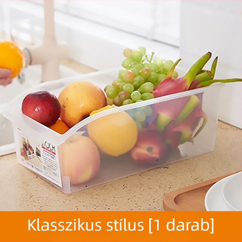 Nagy fiókos hűtő-tároló doboz, konyhai élelmiszer-tárolásra, műanyag