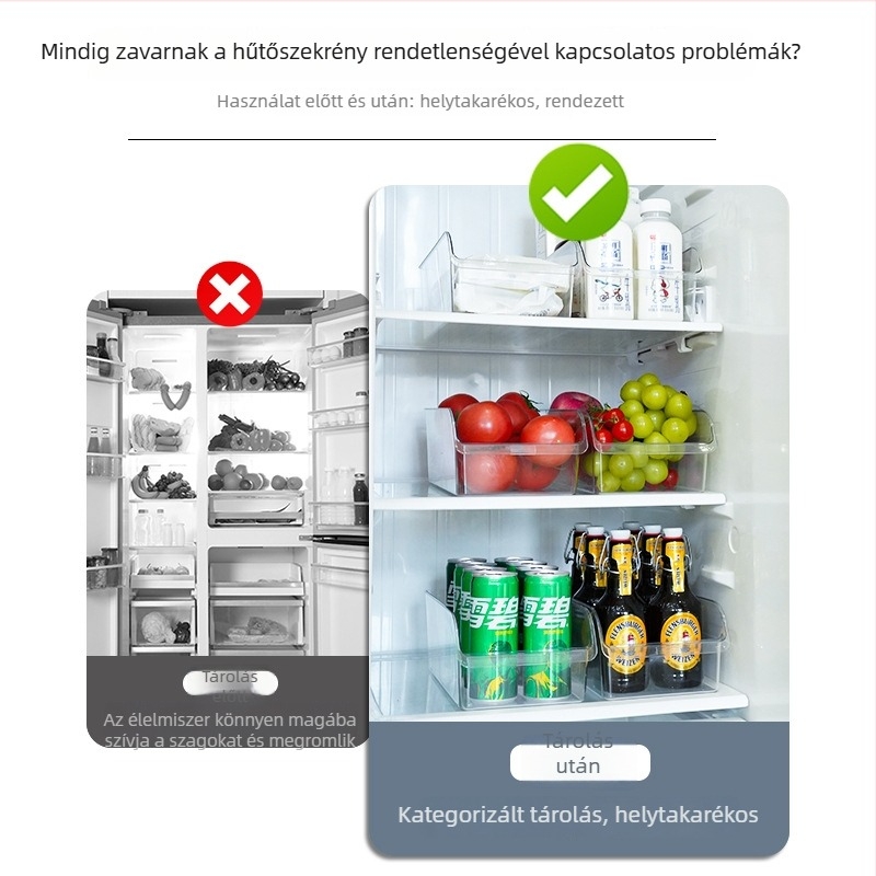 Fiókos hűtőszekrény tároló – átlátszó, élelmiszer-minőségű műanyag, nagy kapacitás