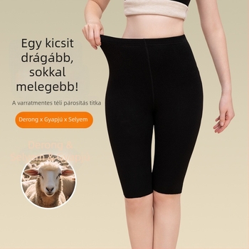 Női gyapjú-selyem termikus leggings fleece bélés, capri hossz, varrás nélküli, őszi-téli