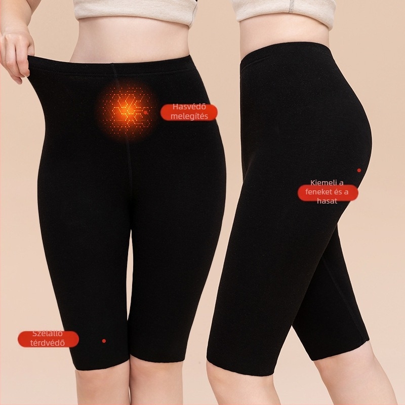 Női gyapjú-selyem termikus leggings fleece bélés, capri hossz, varrás nélküli, őszi-téli