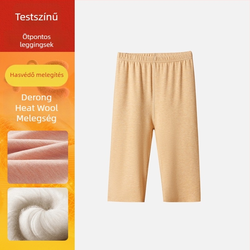 Női gyapjú-selyem termikus leggings fleece bélés, capri hossz, varrás nélküli, őszi-téli