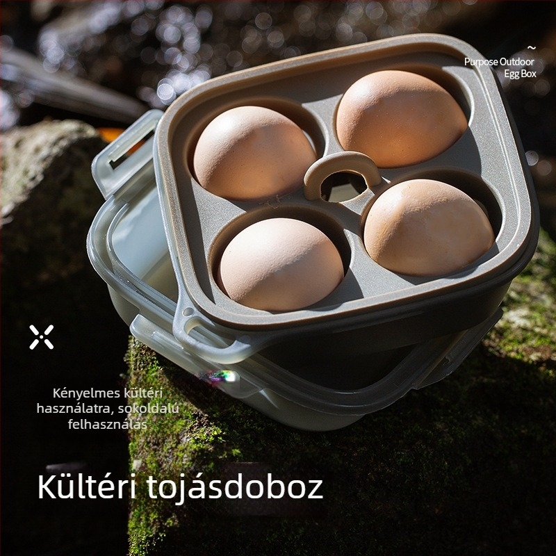 Kültéri 2-in-1 tojás-tartó doboz, hordozható, többfunkciós akasztóval, szilikon zárással, ütésálló