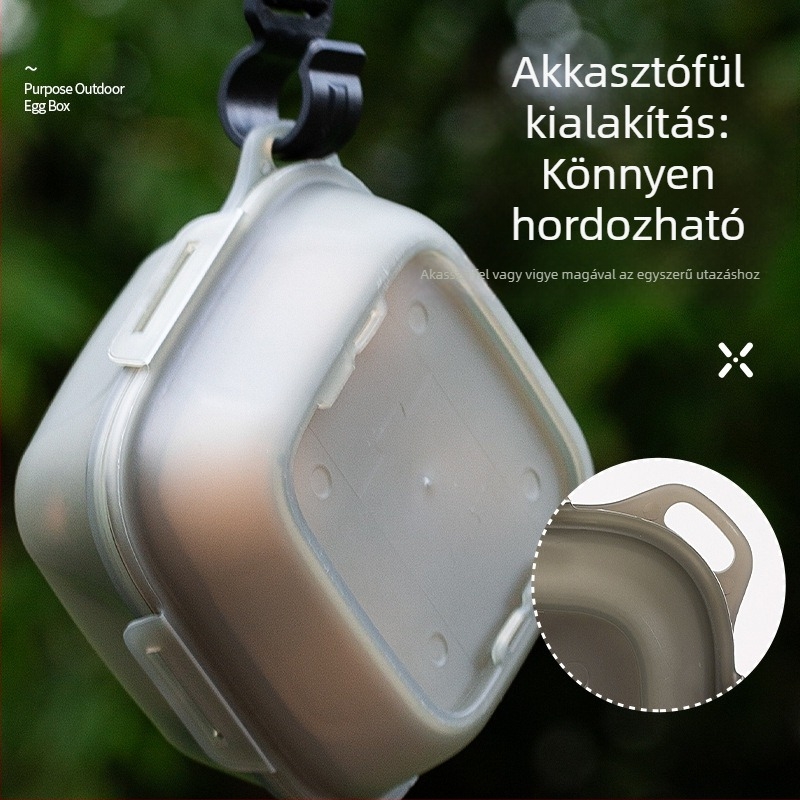 Kültéri 2-in-1 tojás-tartó doboz, hordozható, többfunkciós akasztóval, szilikon zárással, ütésálló