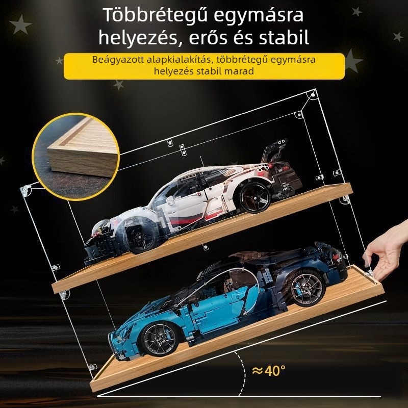 Gundam modell kiállító doboz, fa aljzattal, átlátszó akril burkolattal
