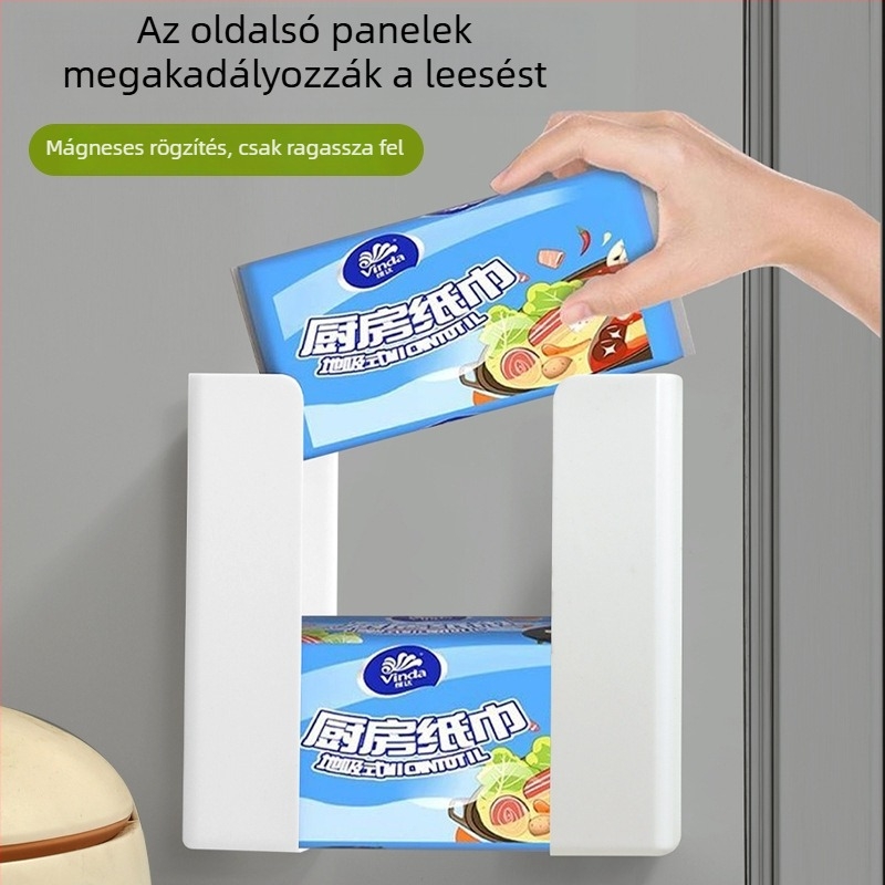 Mágneses konyhai nedves törlőkendők tároló doboz a hűtőajtóhoz papírtörlő tartóval