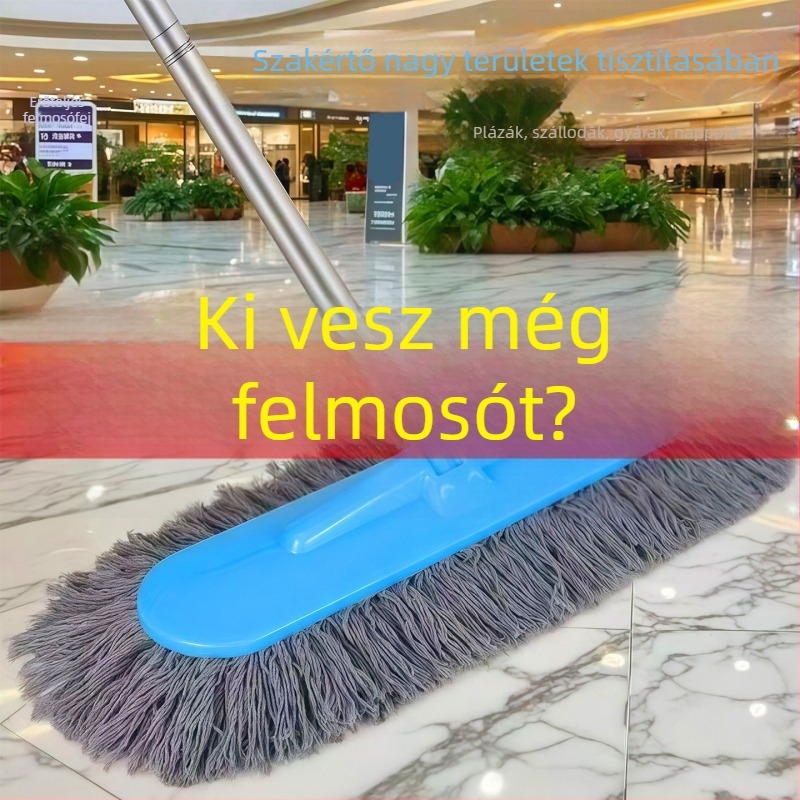 Hosszabbító nyéllel ellátott sík mop pamutszálból, otthoni használatra, fa- és csempe padlókhoz, száraz és nedves tisztítás, por eltávolítás