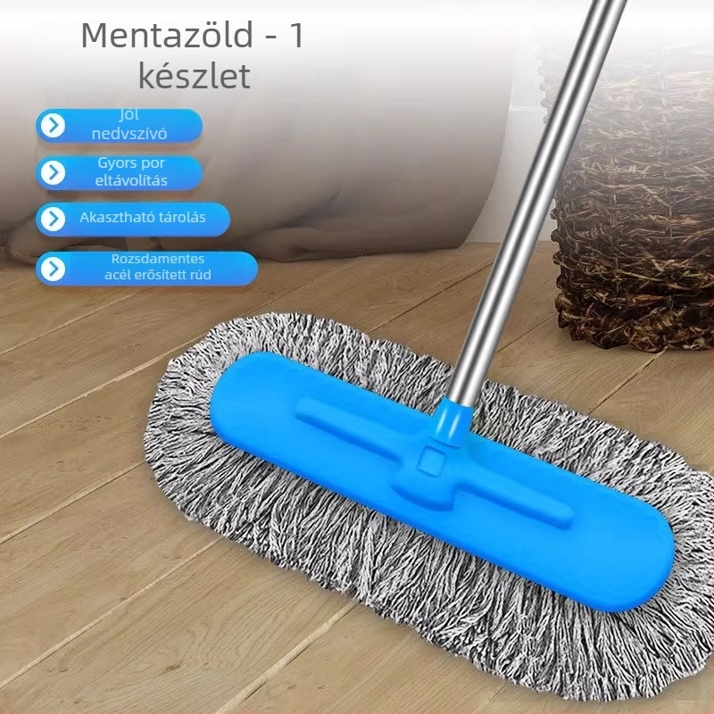 Hosszabbító nyéllel ellátott sík mop pamutszálból, otthoni használatra, fa- és csempe padlókhoz, száraz és nedves tisztítás, por eltávolítás
