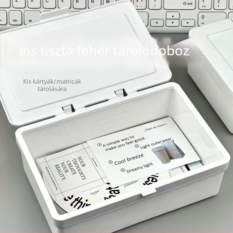 Fehér flip-tetős tároló doboz, asztali szervező irodai kellékekhez és gyöngyök számára, PP műanyag, 1 L
