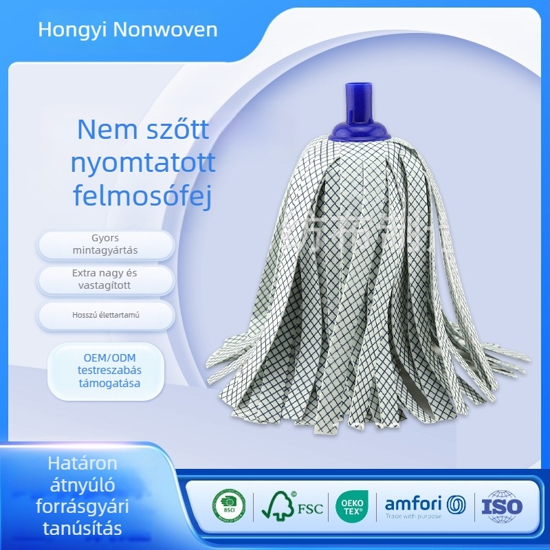 Nem szövött textilből készült mopfej nyomtatott rácsmintával, cserélhető, mosható