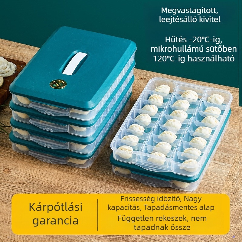 Többrekeszes gombóctároló doboz fogantyúval, fagyasztáshoz és a frissesség megőrzéséhez