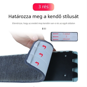 Lapos mop cserekendő zsebbel és öntapadó csíkkal, nedves és száraz kettős használat, kéz nélkül használható, raktáron