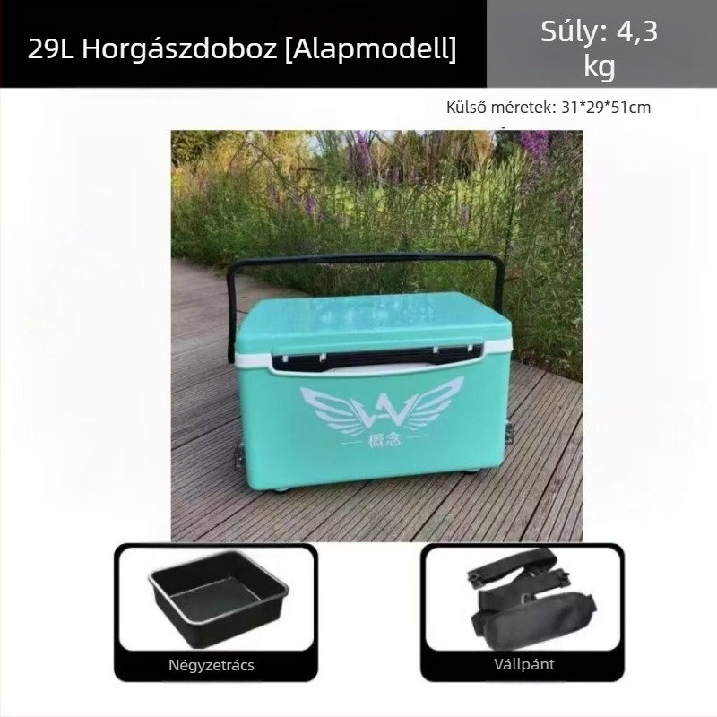 26 literes multifunkcionális halászati doboz vastagabb szigeteléssel és masszív, állítható lábakkal