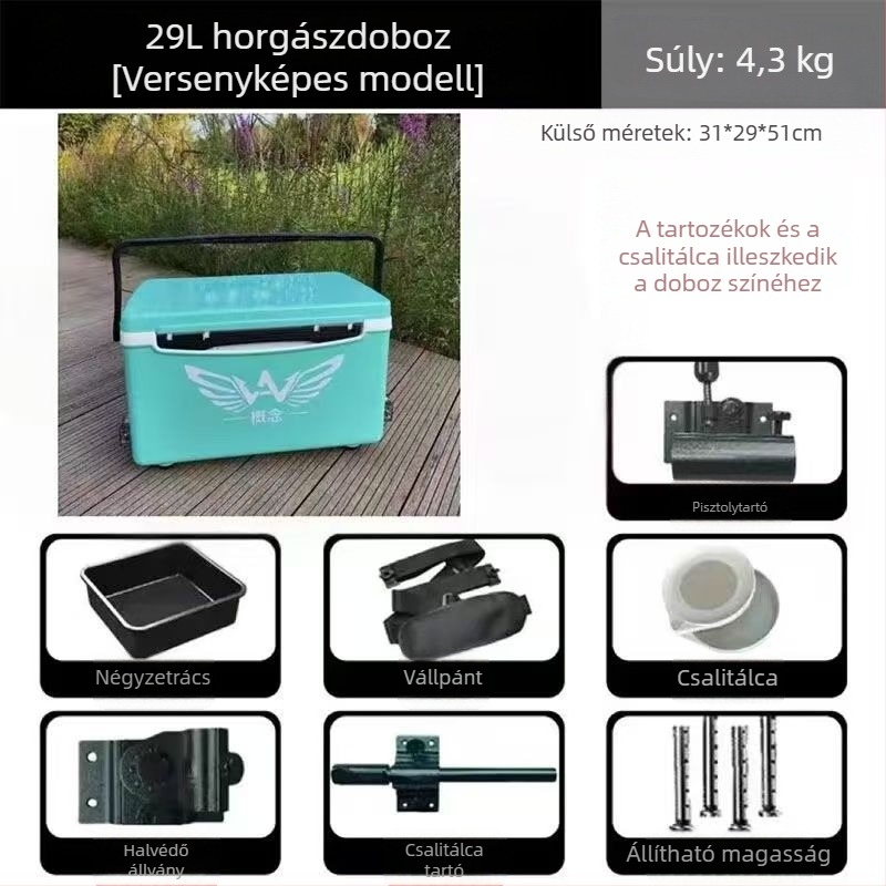 26 literes multifunkcionális halászati doboz vastagabb szigeteléssel és masszív, állítható lábakkal