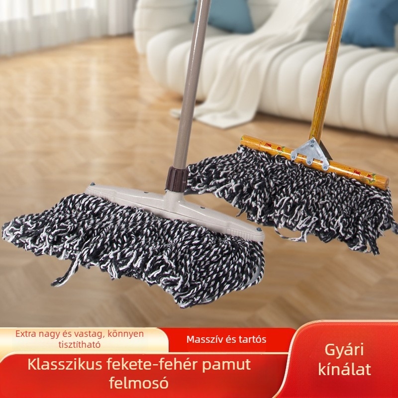 Kék-fehér mopfej, klasszikus pamut mop, cserélhető fejjel, otthoni és hotel tisztítására