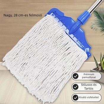 Háztartási pamutmop kapcsos rögzítéssel, levehető és mosható, 28 cm fejű klasszikus mop