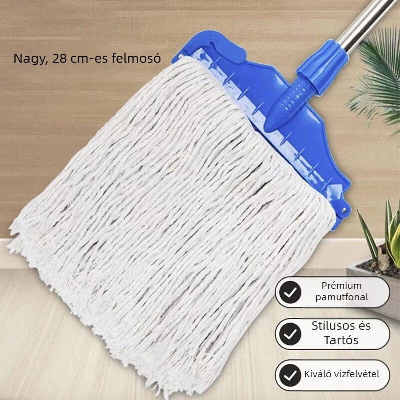 Háztartási pamutmop kapcsos rögzítéssel, levehető és mosható, 28 cm fejű klasszikus mop