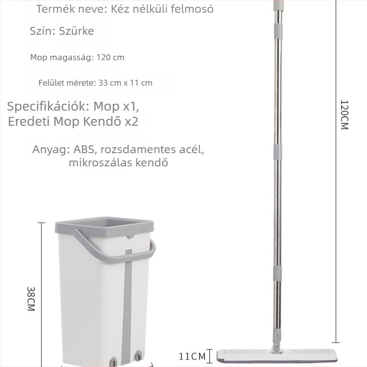 Kézérintés nélküli lapos felmosó vödörrel, mikroszálas fej és rozsdamentes acél nyél otthoni tisztításra