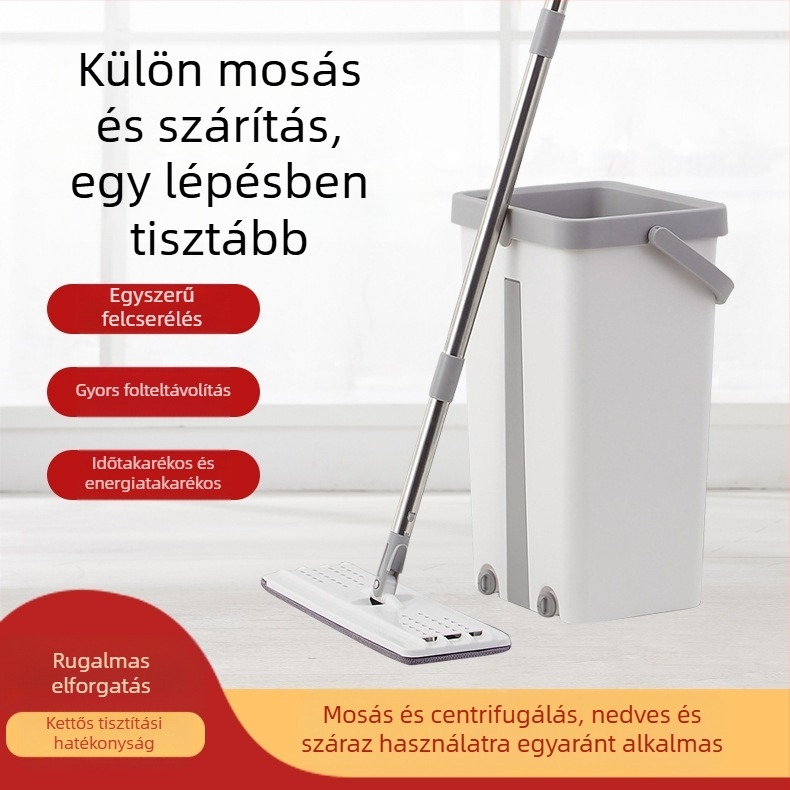 Kézérintés nélküli lapos felmosó vödörrel, mikroszálas fej és rozsdamentes acél nyél otthoni tisztításra