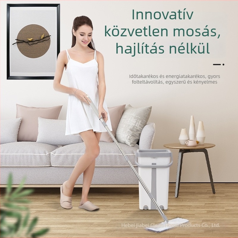 Kézérintés nélküli lapos felmosó vödörrel, mikroszálas fej és rozsdamentes acél nyél otthoni tisztításra