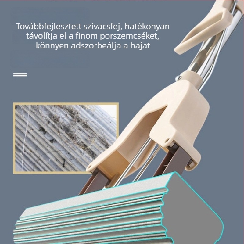 Szivacsmop fej 28 cm, rozsdamentes acél rúddal, összecsukható kifacsaró mechanizmussal, PVA szivacs.