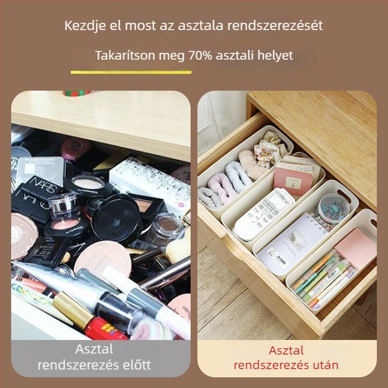 Új, hosszú, többfunkciós tárolóedény osztóval, fedél nélkül, asztali használatra – fehérneműk, zoknik és egyéb apróságok tárolására