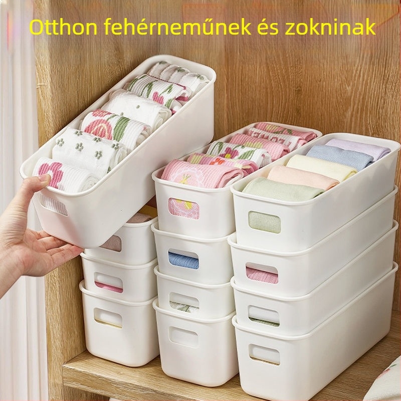 Új, hosszú, többfunkciós tárolóedény osztóval, fedél nélkül, asztali használatra – fehérneműk, zoknik és egyéb apróságok tárolására