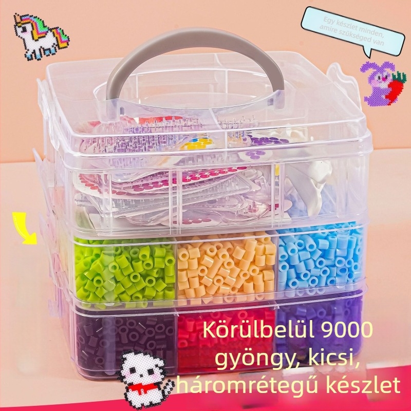 5 mm-es mozaik gyöngy készlet – kis háromrétegű doboz DIY kreatív puzzle játék gyerekeknek