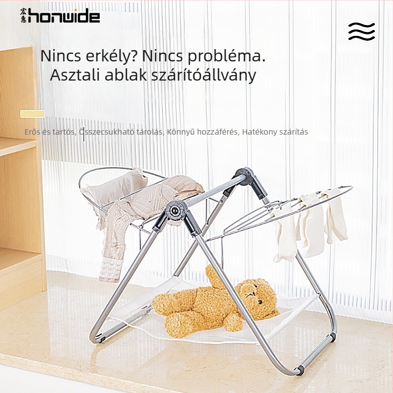 Honghui kis méretű ruhaszárító állvány, összecsukható, álló kivitel, egyszerű használat babák számára, otthon, erkély és hálószoba.