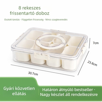 Nyolc rekeszes élelmiszerhűtő tárolóedény száraz hozzávalók és fűszerek számára, légmentesen záródó, nagy kapacitású