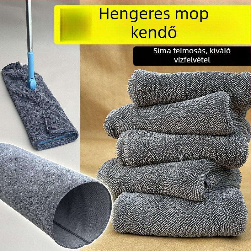 Henger alakú mopkendő tisztításhoz, sík klipszes cserélhető kendő, kendő klippel, extra vastag törölköző