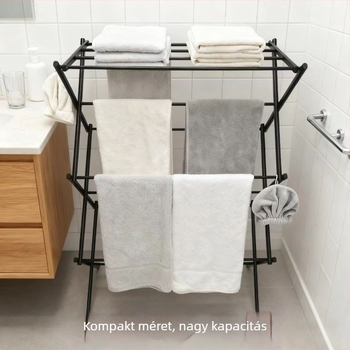 Padlóra álló ruhaszárító, összecsukható, hat emeletes, vasból készült, fekete