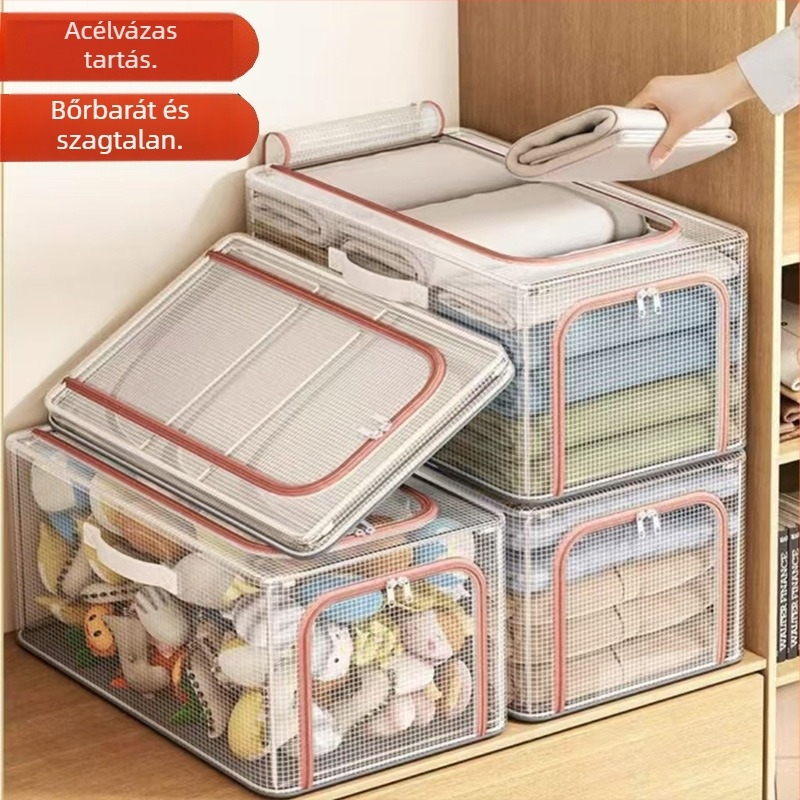 Átlátszó, keskeny textile ruhatartó doboz, összecsukható és porálló