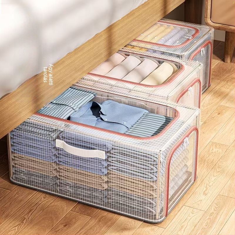 Átlátszó, keskeny textile ruhatartó doboz, összecsukható és porálló