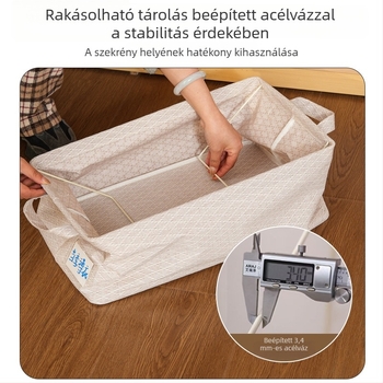 Összecsukható asztali tároló doboz, gyémánt mintázatú acélkeret, lakkozott felület, vastagított kivitel, nagy kapacitás ruháknak