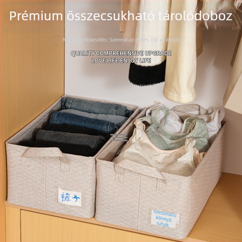 Összecsukható asztali tároló doboz, gyémánt mintázatú acélkeret, lakkozott felület, vastagított kivitel, nagy kapacitás ruháknak