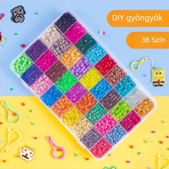 5 mm-es gyöngy készlet, 36 szín, dobozos, családi DIY puzzle játék