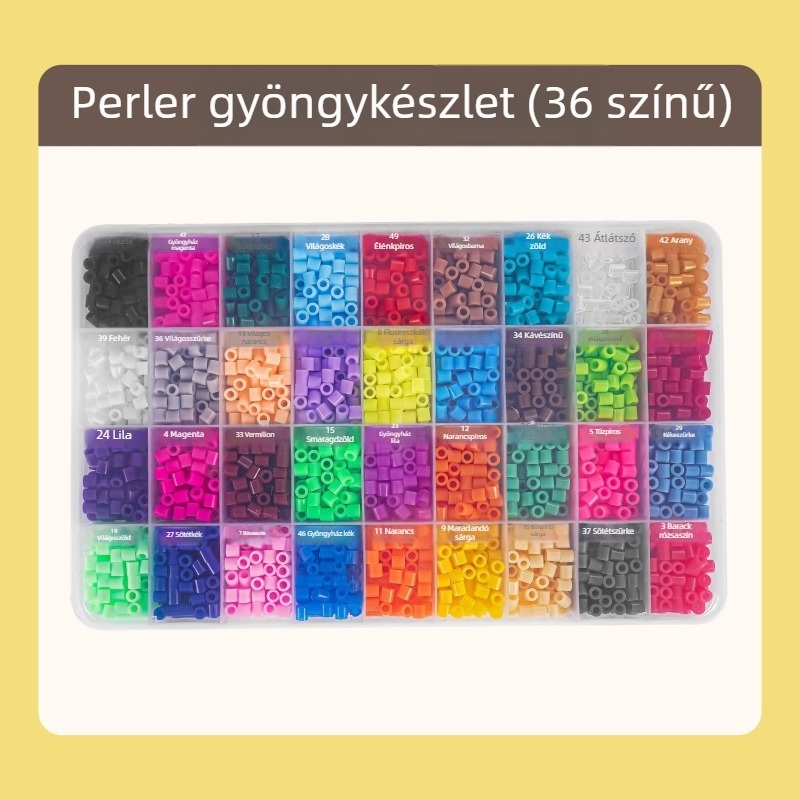 5 mm-es gyöngy készlet, 36 szín, dobozos, családi DIY puzzle játék