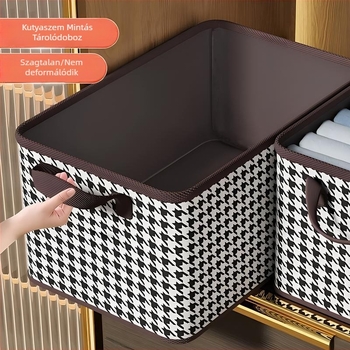 Houndstooth ruhatároló doboz, nagy kapacitású, otthoni rendszerező fiókos kialakítással, nem szövött anyagból