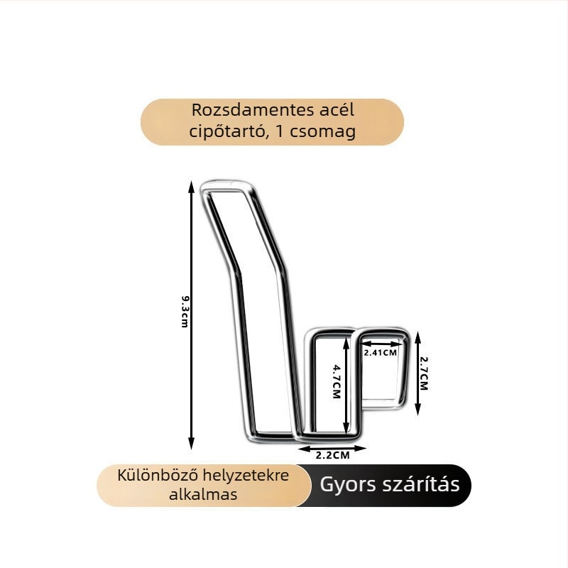 Rögzített rozsdamentes acél cipőszárító polc balkonra, egyetlen rúddal, ajtóra szerelhető, modern minimalist dizájn