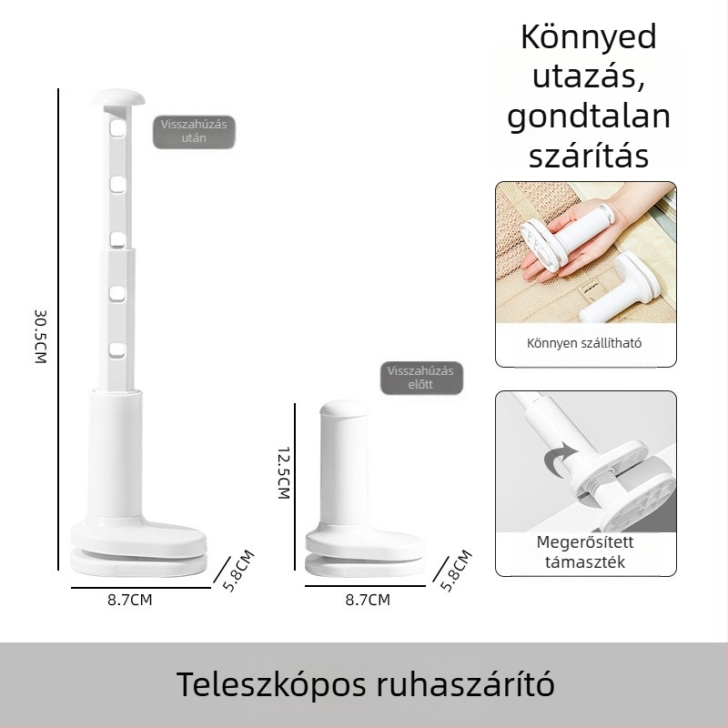 Könnyen hordozható, kinyúló ruhaszárító, több lyukú, fúrás nélkül – utazásokhoz és szállodai erkélyre