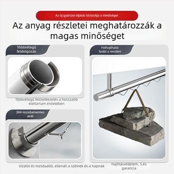 Rozsdamentes acélból készült szélvédett ruhaszárító rúd erkélyre, mennyezeti szerelés, fix, hullám mintázatú, egykaros