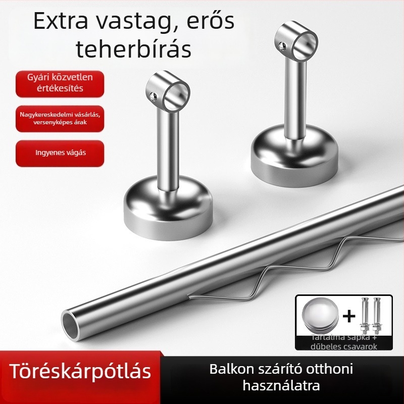 Rozsdamentes acélból készült szélvédett ruhaszárító rúd erkélyre, mennyezeti szerelés, fix, hullám mintázatú, egykaros
