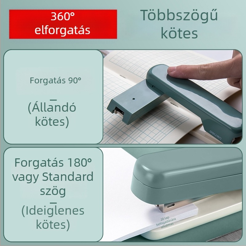 Deli TA304 forgófejű irodai stapler, ergonomikus fej, nagy kapacitás, kompatibilis 24/6-os kapcsokkal