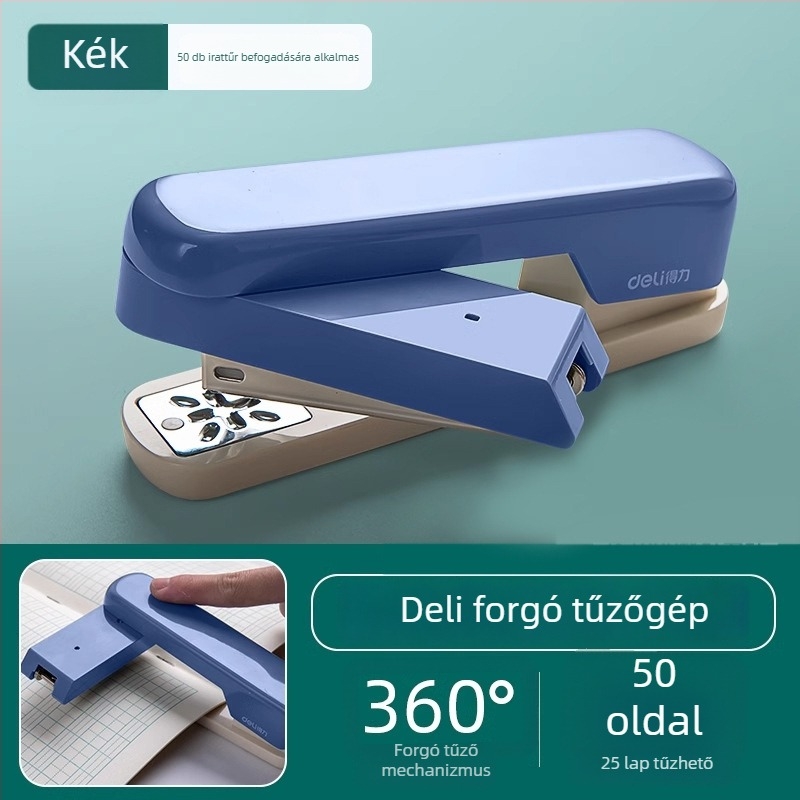 Deli TA304 forgófejű irodai stapler, ergonomikus fej, nagy kapacitás, kompatibilis 24/6-os kapcsokkal