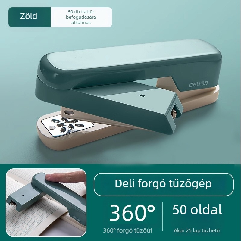 Deli TA304 forgófejű irodai stapler, ergonomikus fej, nagy kapacitás, kompatibilis 24/6-os kapcsokkal