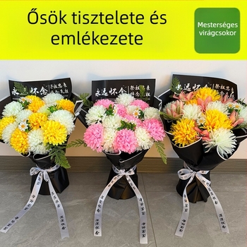 Mesterséges krizantém virágfüzér sírhely-dekorációhoz