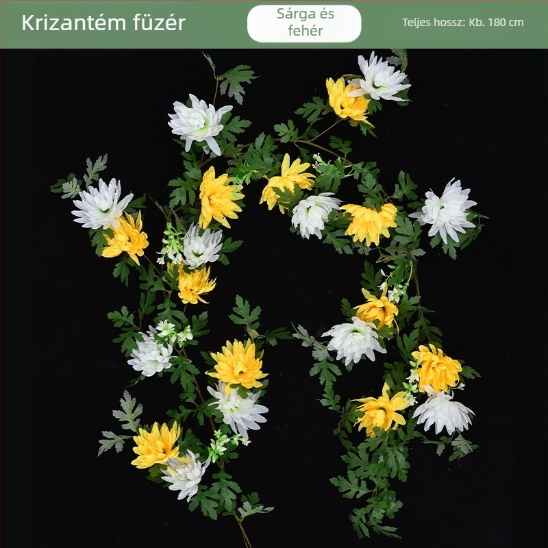 Mesterséges krizantém virágfüzér sírhely-dekorációhoz