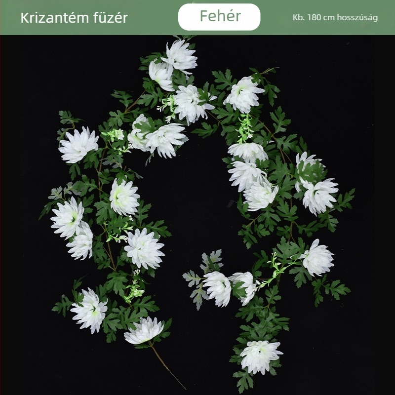 Mesterséges krizantém virágfüzér sírhely-dekorációhoz