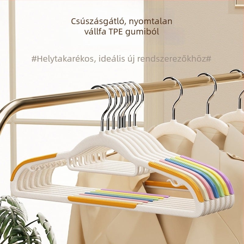 Szivárvány színű műanyag ruhafogas saroktámasszal, csúszásmentes és varrat nélküli kialakítás, otthonra, kollégiumba és erkélyre